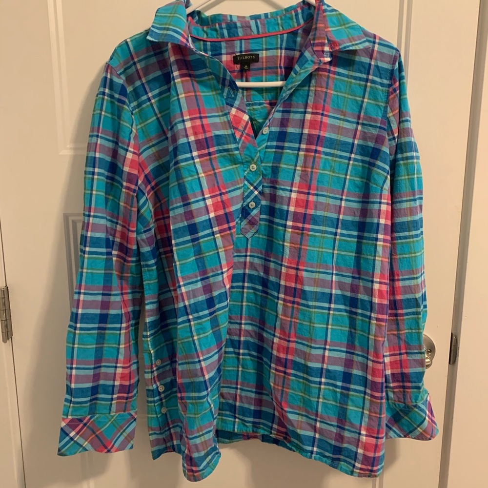 XL-Lands end plaid button up flanel